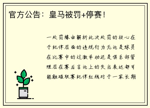 官方公告：皇马被罚+停赛！